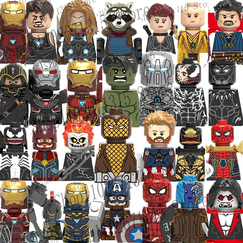 Lego Minifigure Holder - ตัวต่อซูเปอร์ฮีโร่จากมาร์เวล อเวนเจอร์ส ไอรอนแมน ด็อกเตอร์สเตรนจ์ ฮัลค์ ธานอส